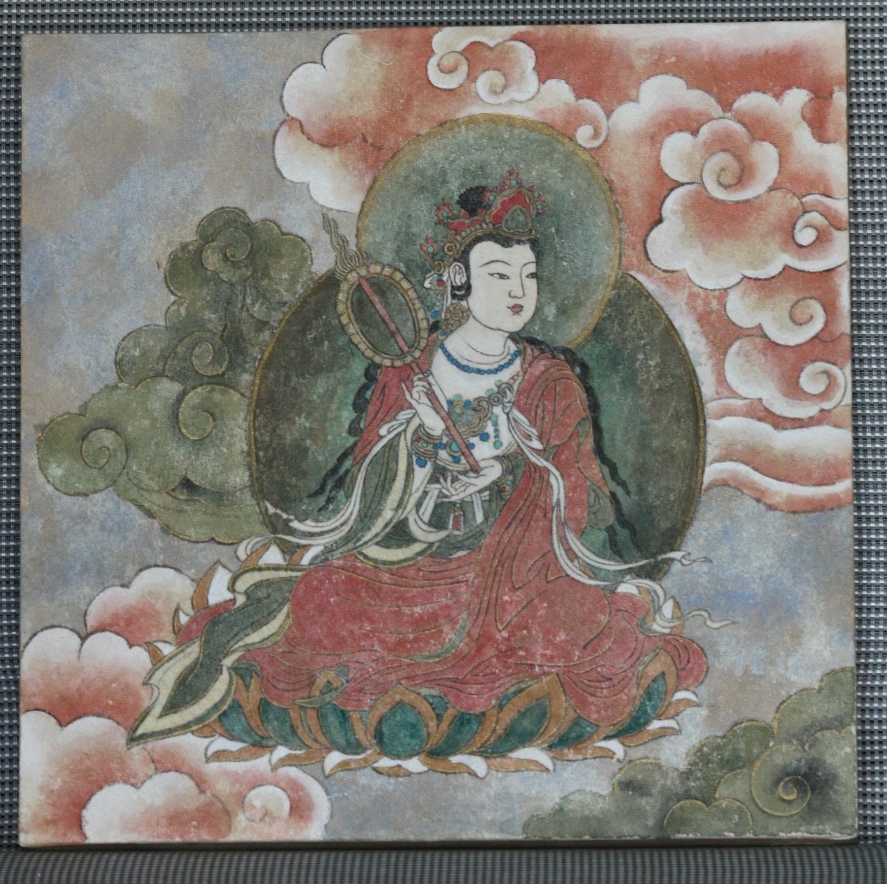 Framed Bodhisattva With Dharma Mirror hand-painted Chinese gongbi wall art